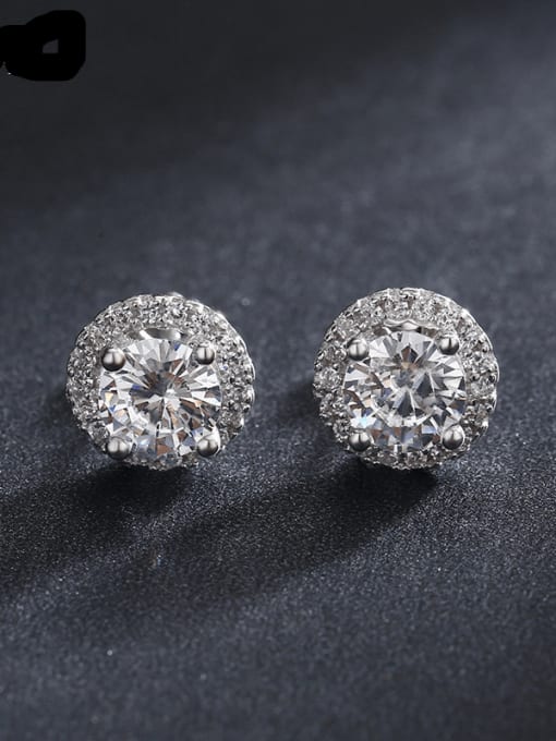 MODN 925 Sterling Silver Cubic Zirconia Round Classic Stud Earring