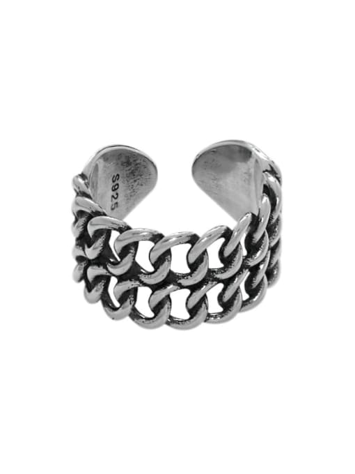 DAKA 925 Sterling Silver Geometric Chain Vintage Ring 0