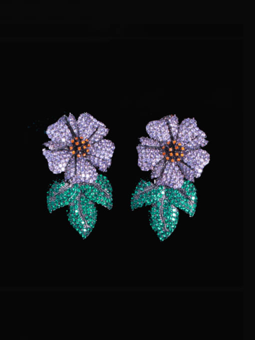 L.WIN Brass Cubic Zirconia Flower Vintage Cluster Earring