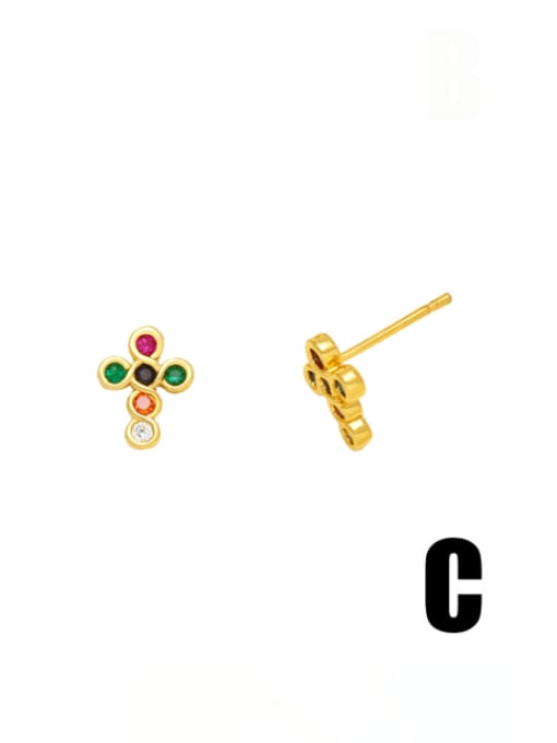 C Brass Rhinestone Rectangle Cute Stud Earring
