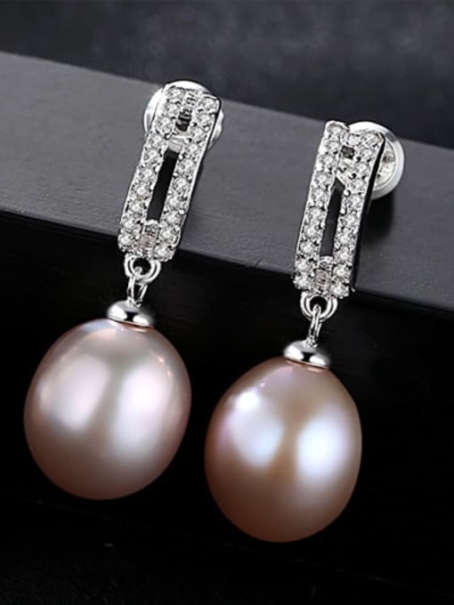 Purple 1A15 925 Sterling Silver with 3A zircon fashion Freshwater Pearl Drop Earring