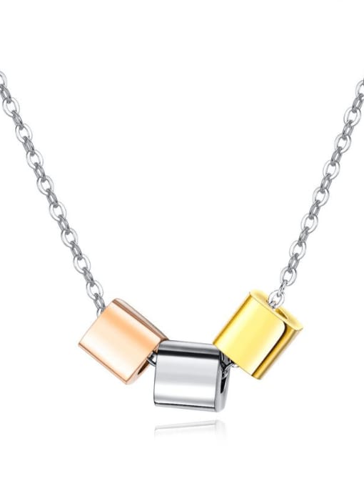 Open Sky Titanium  Minimalist Three-color small square pendant Necklace 0