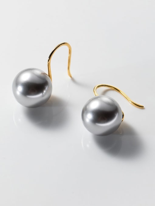 Rosh 925 Sterling Silver Imitation Pearl Geometric Minimalist Hook Earring 2