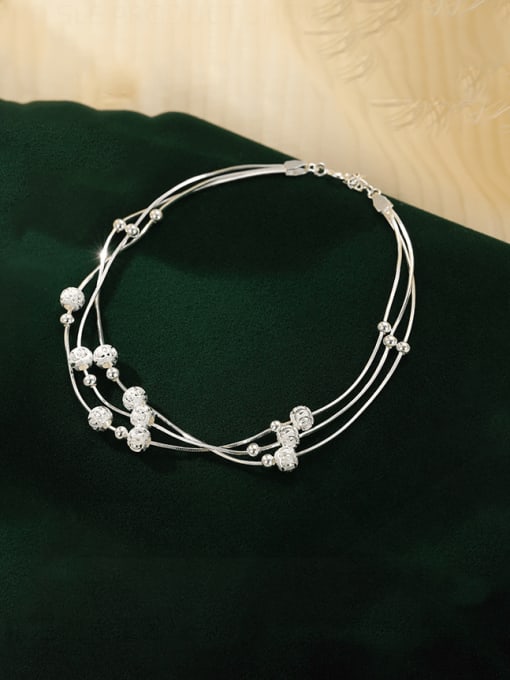 AS039 【 Platinum 】 925 Sterling Silver Bell  Bead Minimalist  Anklet