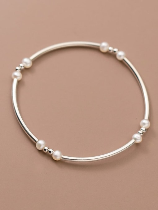 Rosh 925 Sterling Silver Bead Round Minimalist Band Bangle 0