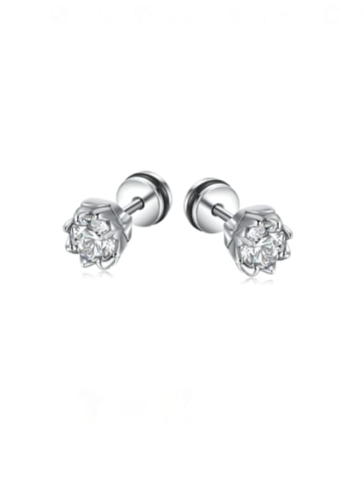 758 White Diamond Steel Earrings Stainless steel Cubic Zirconia Geometric Vintage Stud Earring