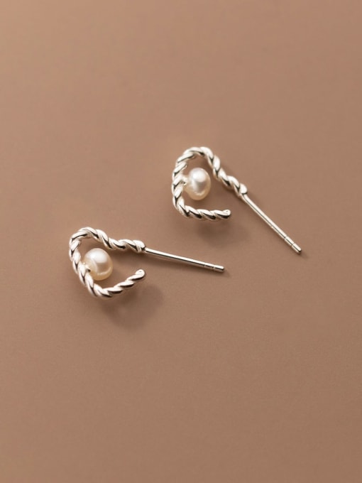 Rosh 925 Sterling Silver Imitation Pearl Twist Heart Cute Stud Earring 3