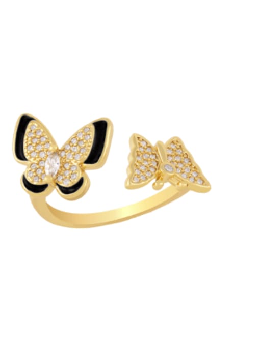 CC Brass Enamel Cubic Zirconia Butterfly Hip Hop Band Ring 3