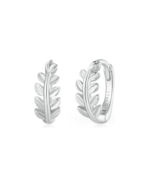 silvery 925 Sterling Silver Leaf Minimalist Huggie Earring
