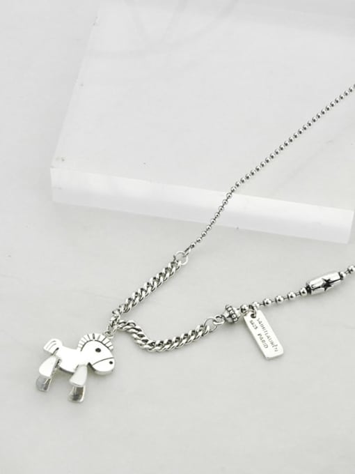 SHUI Vintage Sterling Silver With Platinum Plated Fashion Horse Power Necklaces 4