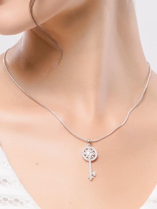 BLING SU Copper Cubic Zirconia Key Minimalist Necklace 3