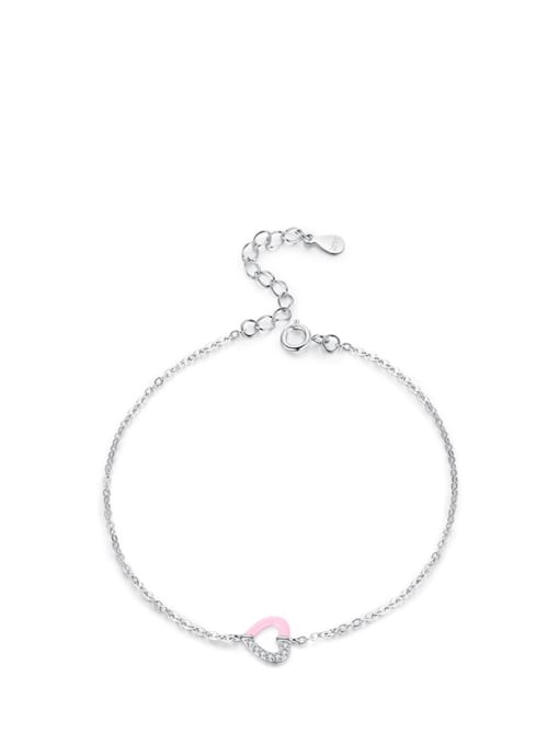 Pink Love Bracelet 925 Sterling Silver Cubic Zirconia Heart Minimalist Stud Earring