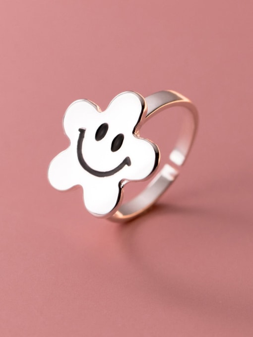Rosh 925 Sterling Silver Smiley Flower Cute Band Ring