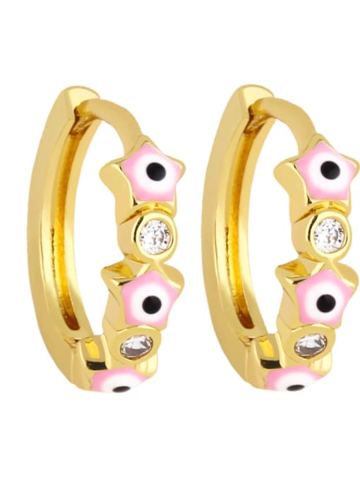 Pink Brass Enamel Evil Eye Vintage Huggie Earring