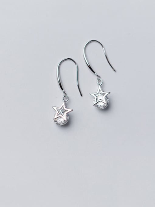 Rosh 925 Sterling Silver Cubic Zirconia  Star Minimalist Hook Earring 0