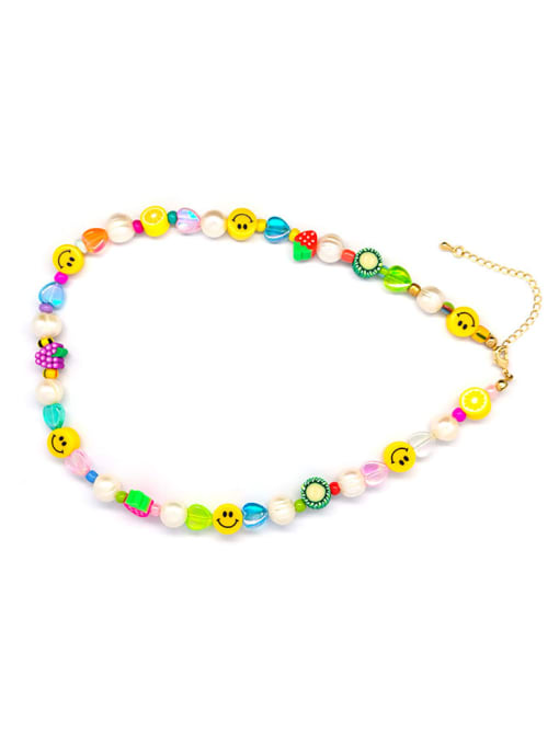 MMBEADS Freshwater Pearl Multi Color Polymer Clay Smiley Bohemia Necklace 2