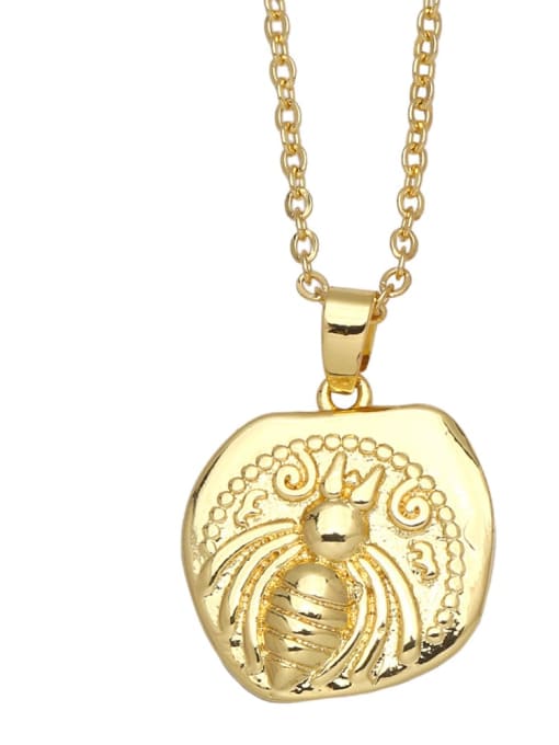 A Brass Glass Stone Heart Vintage Round Pendant  Necklace