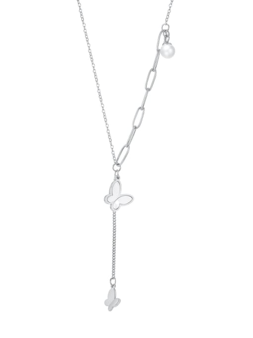 2042 Steel Necklace Titanium Steel Shell Tassel Minimalist Butterfly Lariat Necklace