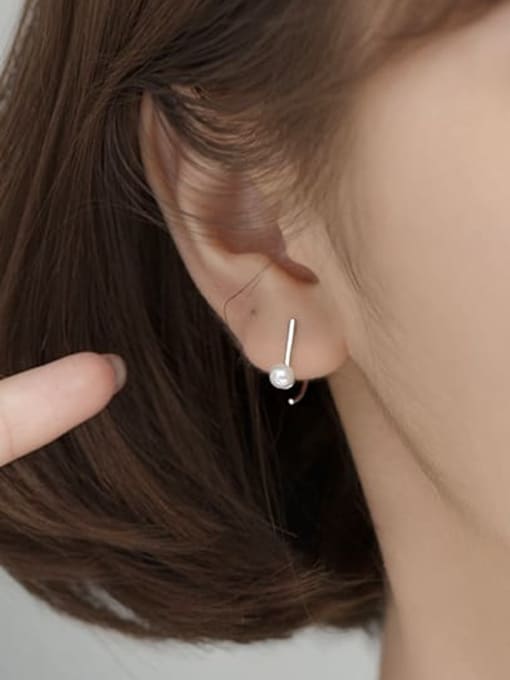 Rosh 925 Sterling Silver Imitation Pearl Geometric Minimalist Stud Earring 1