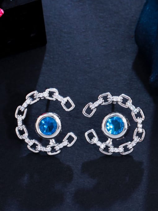 Royal blue Brass Cubic Zirconia Geometric Luxury Stud Earring