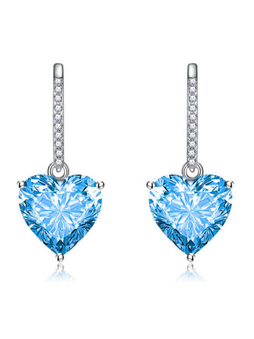Blue Brass Cubic Zirconia Heart Dainty Hook Earring