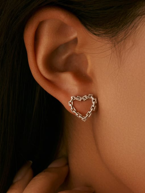 MODN 925 Sterling Silver Cubic Zirconia Hollow Heart Minimalist Stud Earring 1