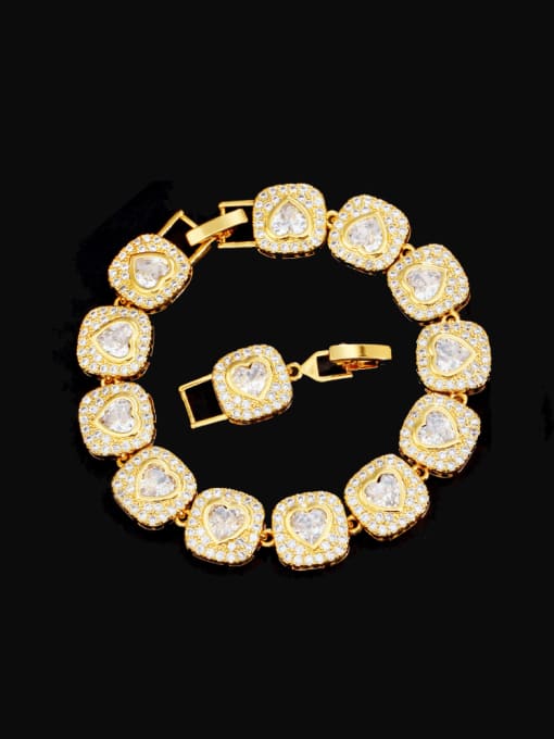 white Brass Cubic Zirconia Geometric Heart Luxury Bracelet