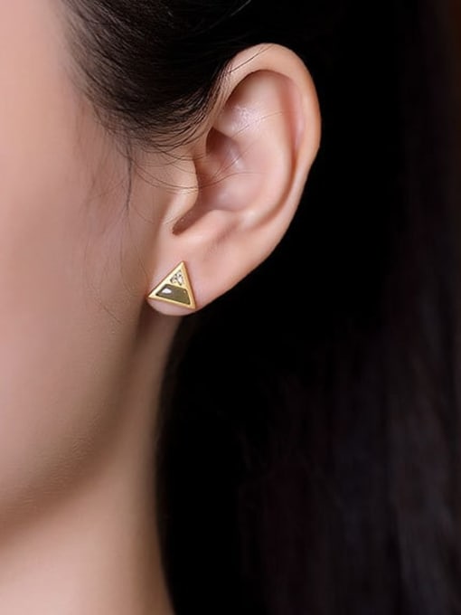 DEER 925 Sterling Silver Jade Triangle Vintage Stud Earring 1