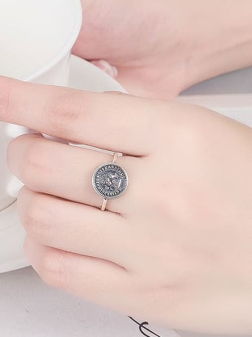 HAHN 925 Sterling Silver Personalized English geometric figure coin Midi Ring 2