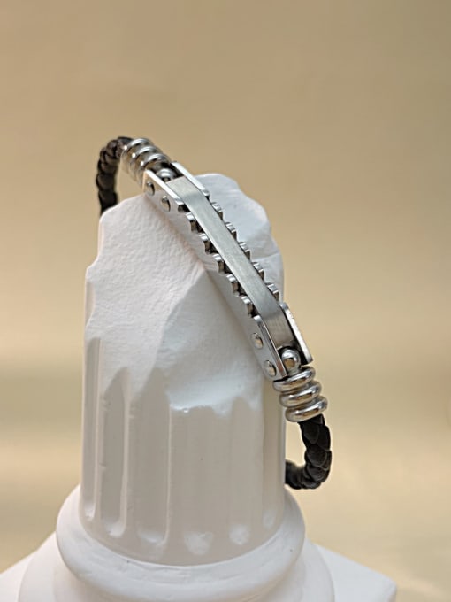Open Sky Titanium Steel Artificial Leather Weave Minimalist Bracelet 3
