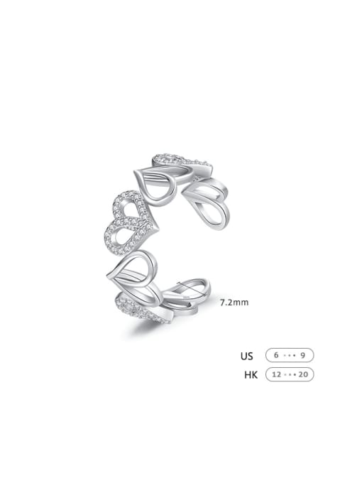 MODN 925 Sterling Silver Cubic Zirconia Hoolow  Heart Dainty Band Ring 2