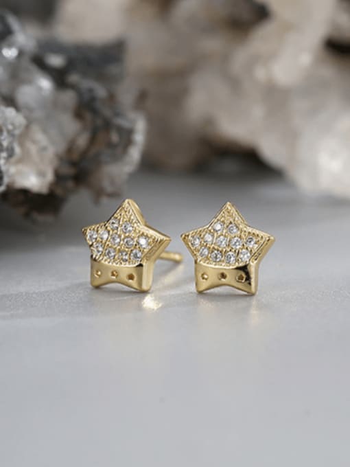CHARME Brass Cubic Zirconia Pentagram Minimalist Stud Earring 1