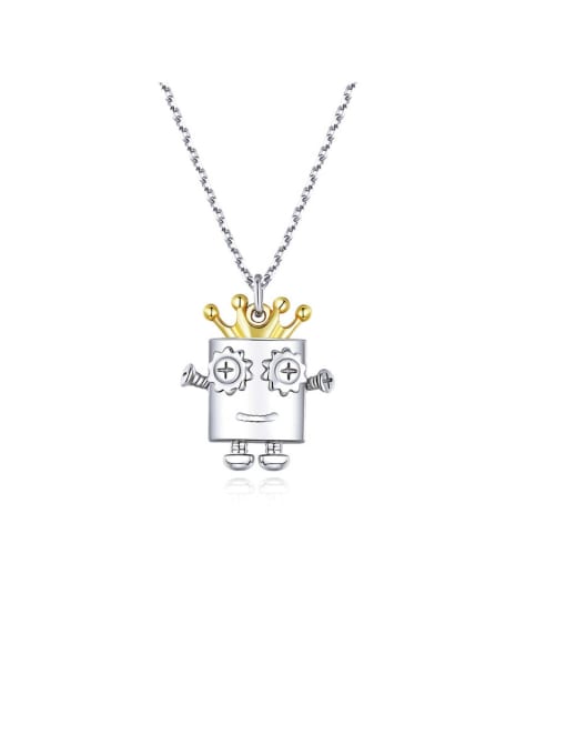 Jare 925 Sterling Silver With White Gold Plated Cute Robot Necklaces 1