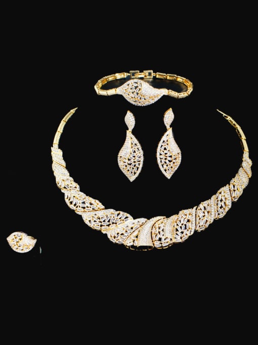 Four piece suit Brass Cubic Zirconia Luxury Little Swallow Ring Earring Bangle And Necklace Set