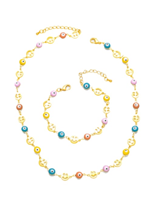 CC Brass Enamel Minimalist Smiley Bracelet and Necklace Set 0
