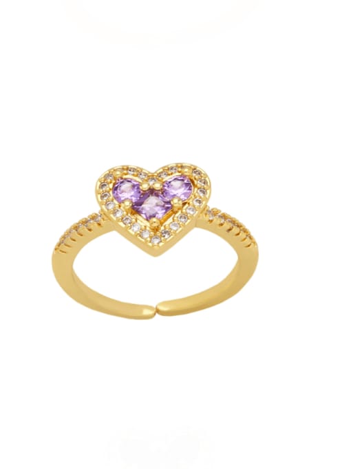 purple Brass Cubic Zirconia Heart Vintage Band Ring