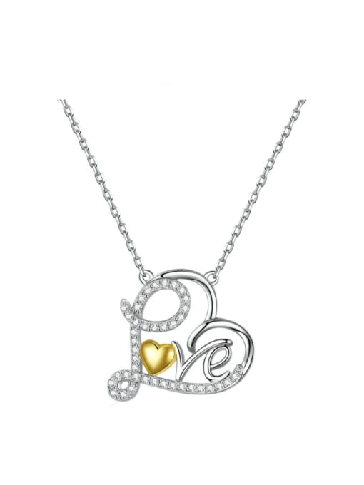 platinum 925 Sterling Silver Cubic Zirconia Heart Dainty Necklace