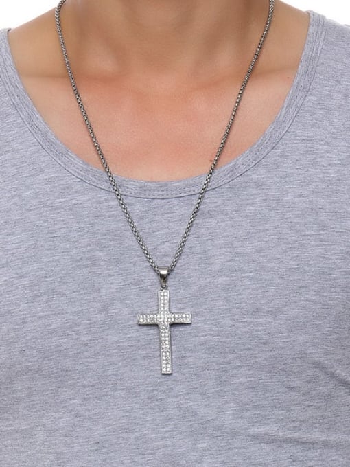 CONG Stainless Steel Rhinestone Cross Minimalist Regligious Necklace 2