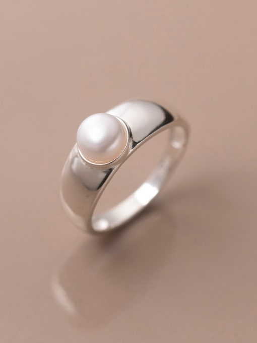 Rosh 925 Sterling Silver Imitation Pearl Geometric Minimalist Band Ring 0