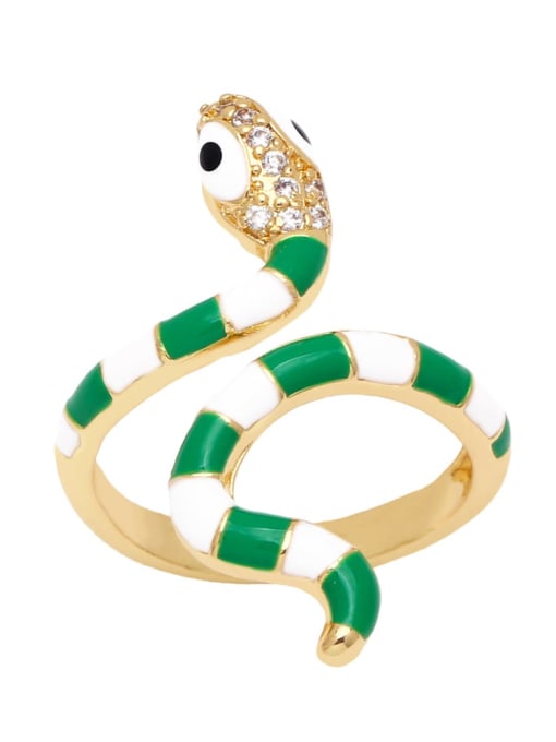 green Brass Enamel Cubic Zirconia Snake Vintage Band Ring
