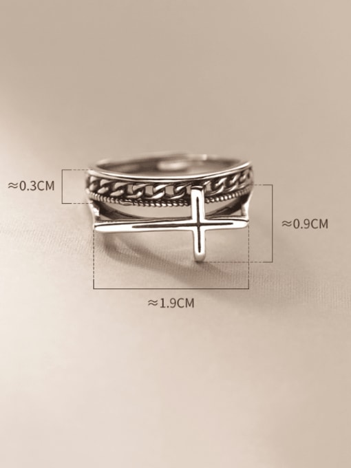Rosh 925 Sterling Silver Double Layer  Cross Vintage Stackable Ring 2
