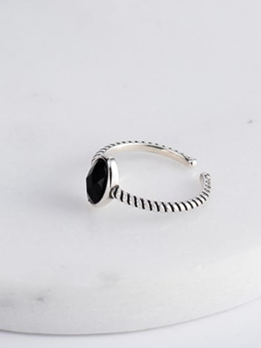 XBOX 925 Sterling Silver Obsidian Oval Vintage Band Ring 2