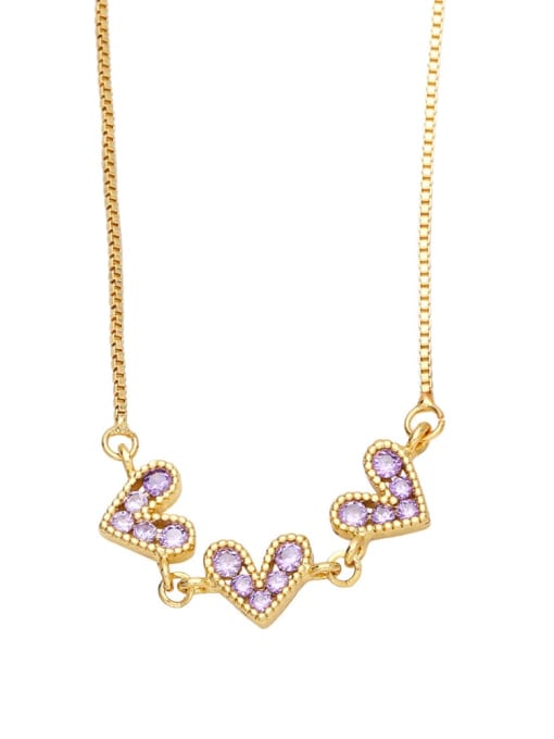 purple Brass Cubic Zirconia Vintage Heart  Pendant Necklace