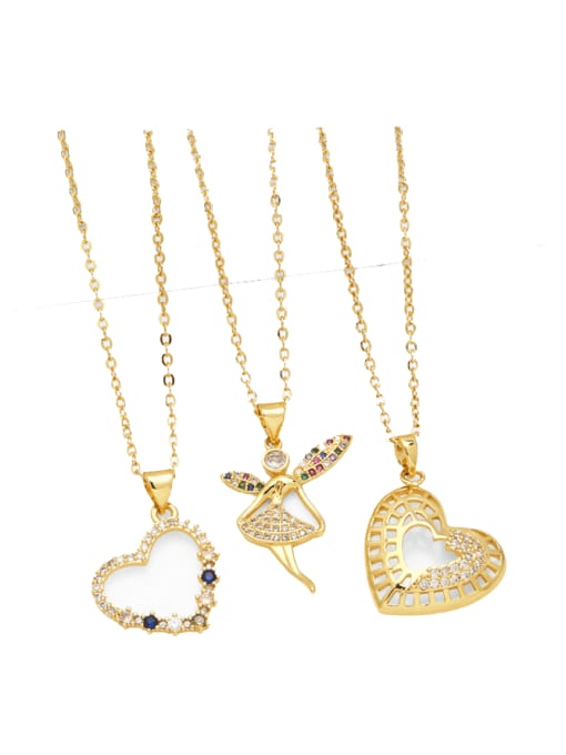 CC Brass Cubic Zirconia Heart Cute Necklace