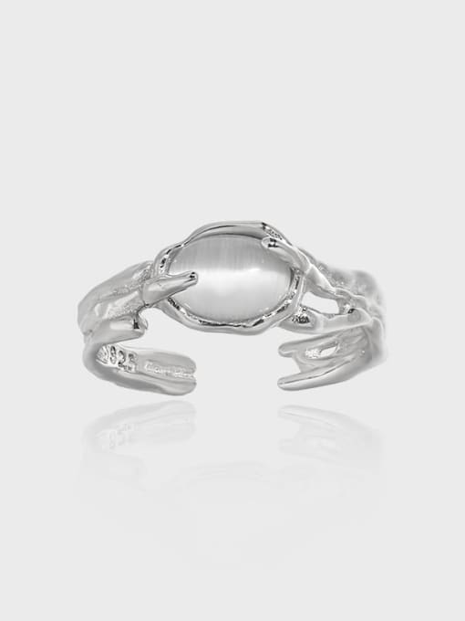 DAKA 925 Sterling Silver Cats Eye Geometric Vintage Band Ring
