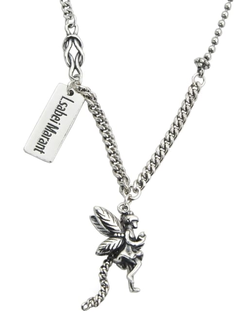 SHUI Vintage Sterling Silver With Antique Silver Plated Fashion Angel Power Necklaces