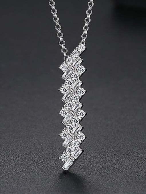 Platinum Copper Cubic Zirconia White Geometric Dainty Necklace