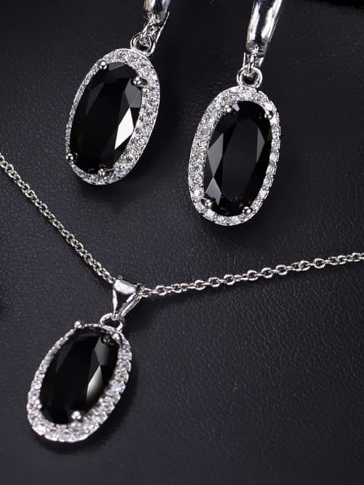 Black US 6 Brass Cubic Zirconia  Luxury Oval Earring Ring and Necklace Set