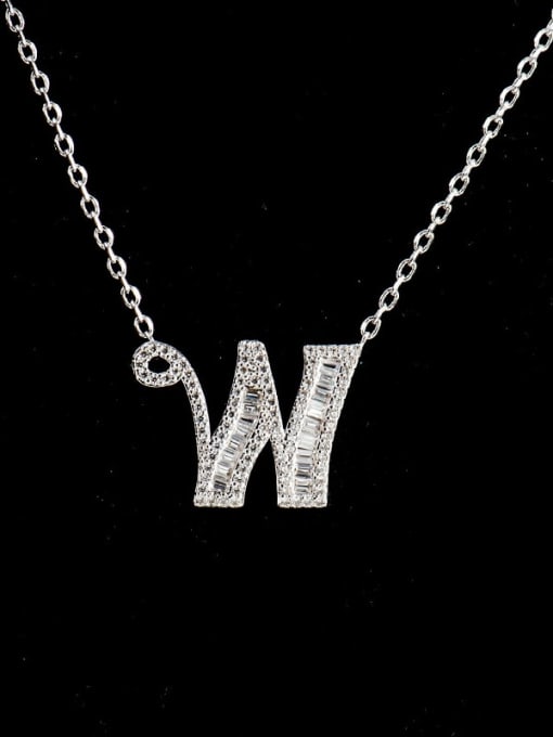 W 925 Sterling Silver Cubic Zirconia Letter Dainty Necklace