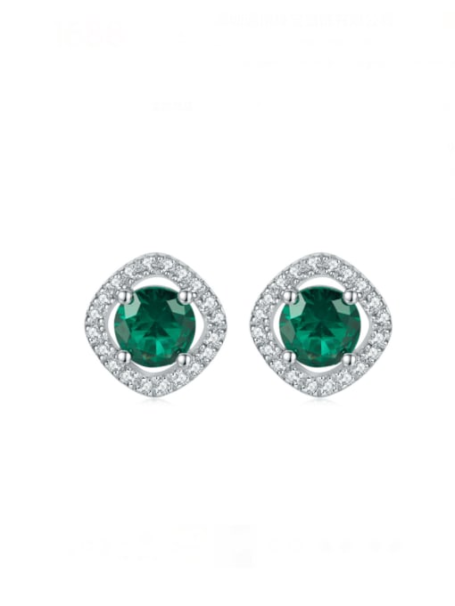 green 925 Sterling Silver Cubic Zirconia Square Dainty Stud Earring